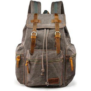 21L Vintage Canvas Backpack Leather Rucksack Knapsack 15inch Laptop Tote Satchel